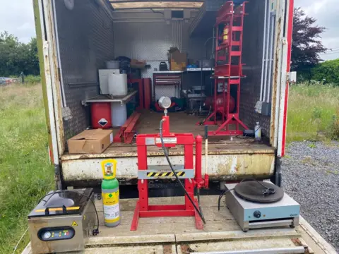 An Garda Síochána Mobile drug press - van with hydraulic presses, stoves