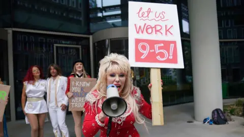 PA Kelly O'Brien protesting outside Meta HQ in London 