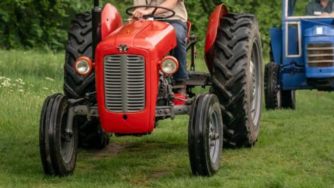 A red vintage tractor