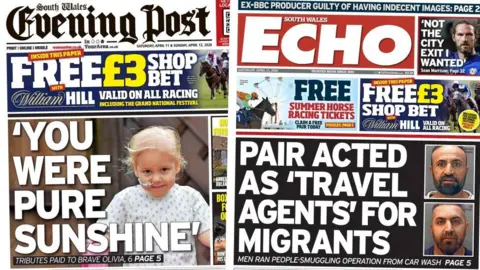 Front pages of the South Wales Evening Post and South Wales Echo