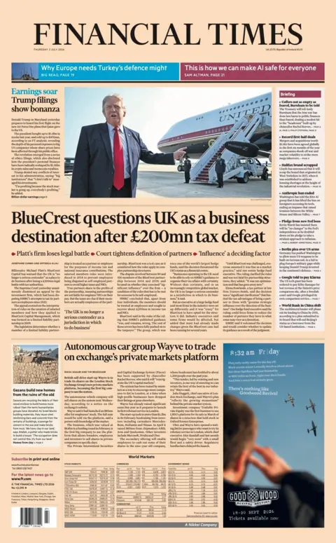 "BlueCrest questions UK as a business destination after £200mn tax defeat" reads the headline on the front page of the Financial Times.