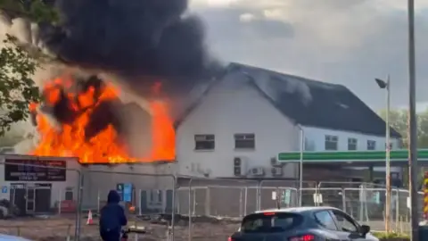 A fire near a petrol station in Uddingston.