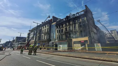 A general view of the aftermath of a fire at the former Debenhams department store in Edinburgh.