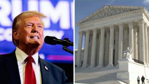 Donald Trump and Supreme Court building