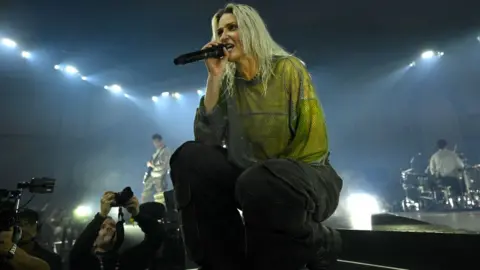 Getty Images Emily Armstrong and Linkin Park perform during a global livestream at Warner Bros. Studios on September 05, 2024 in Burbank, California