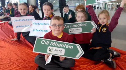 BBC School children taking part in the protest at Grand Central Station