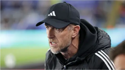 Leicester City manager Gary Rowett looks on