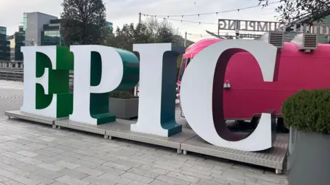Statue with letters spelling EPIC 