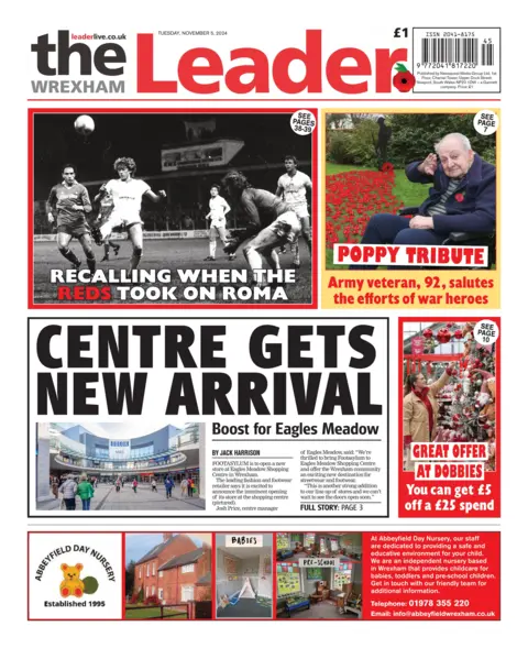 Wrexham Leader The front page of the Wrexham Leader 