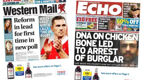 Front pages of Western Mail and South Wales Echo