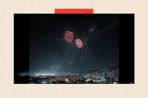 Government of Caracas A drone show in Caracas, in which messages were presented referring to Nicolás Maduro and Cilia Flores