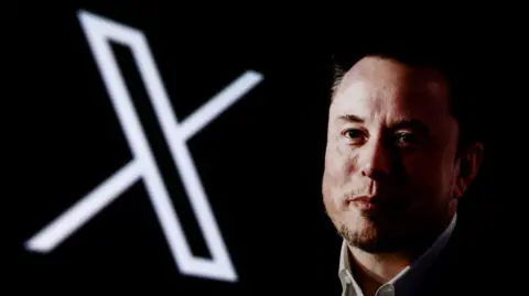 Elon Musk Getty -afbeelding naast X -logo.