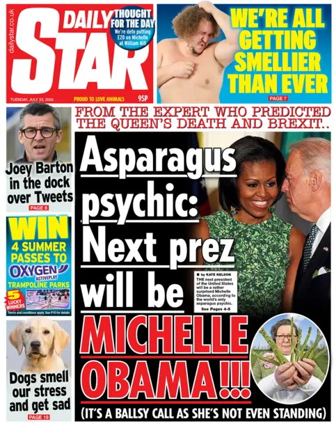 The Daily Star headline reads: Asparagus psychic: next prez will be Michelle Obama