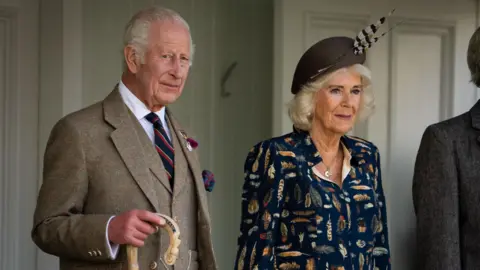 PA Media King Charles III and Queen Camilla at the Braemar Gathering Highland Games at the Princess Royal and Duke of Fife Memorial Park