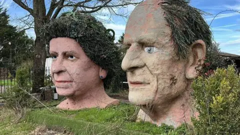Ben Inglis/Facebook Giant statues of Queen Elizabeth II and Prince Philip