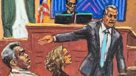 Sean "Diddy" Combs listens as his lawyer Marc Agnifilo makes his closing arguments during Combs' sex trafficking trial in New York City