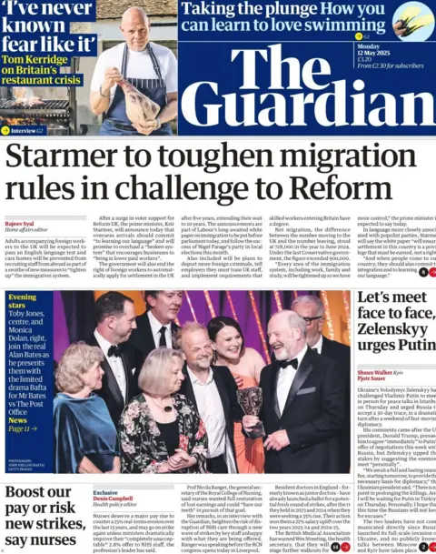 Guardian front page on Monday 12 May 2025