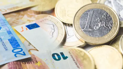 Euro coins and notes