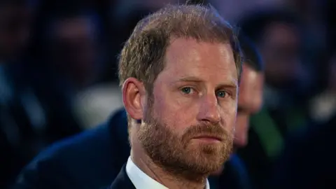 Prince Harry, Duke of Sussex, delivers a speech during the Kyiv Security Forum on 23 April 2026 in Kyiv, Ukraine. 
