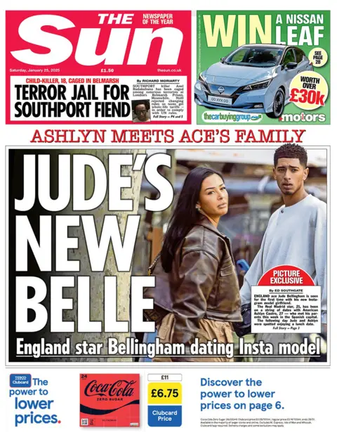 The headline in The Sun reads: "Jude's new belle", 