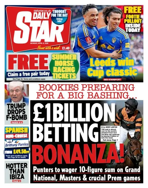 The headline on the front page of the Daily Star reads: “£1billion betting bonanza”.