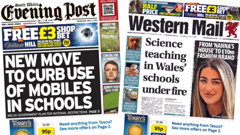Front page of South Wales Evening Post and Western Mail