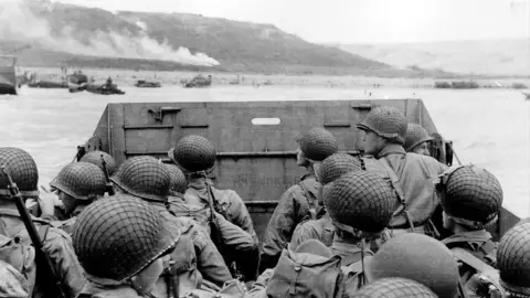 Allied soldiers prepare to land on Omaha Beach