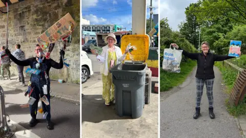 Ruth Major A composite image showing three pictures of Ruth Major collecting rubbish in various parts of the country and abroad.