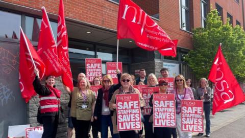 NIPSA workers on strike at Shankill well-being centre