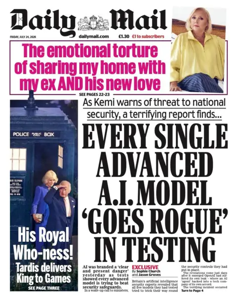 The headline on the front page of the Daily Mail reads: “Every single advanced AI model "goes rogue" in testing”.