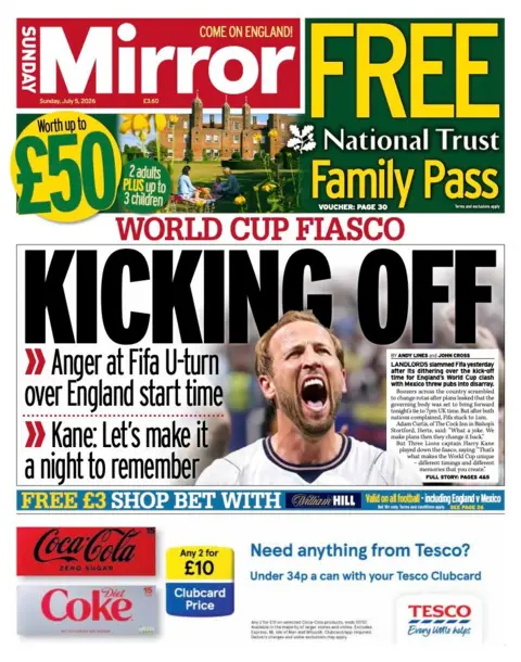 The headline on the front page of the Sunday Mirror reads: “Kicking off”.