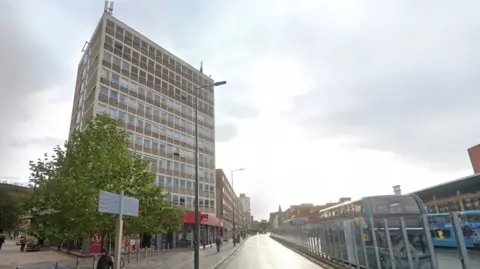 Charles Street in Leicester with the Epic House tower block on the left 