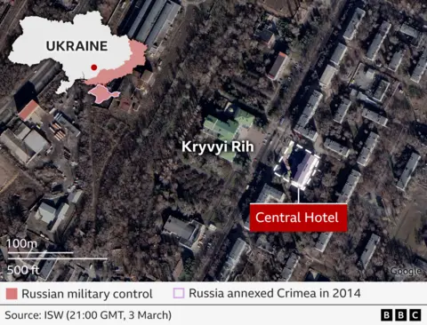 Map showing Central Hotel in Kryvyi Rih