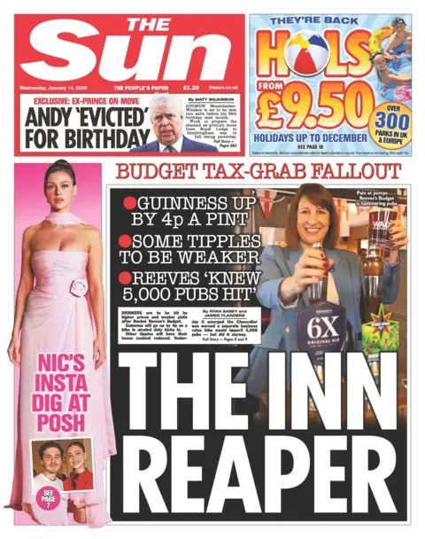 The headline on the front page of the Sun reads: "The Inn Reaper."