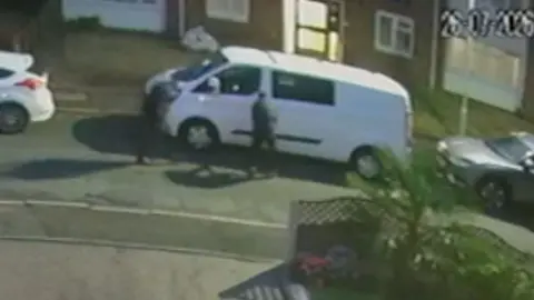cctv footage of three hooded men stealing a van