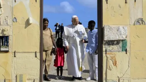 Pope Leo on a visit to Lampedusa, Italy on July 4, 2026