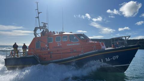 The Salcombe RNLI lifeboat at sea