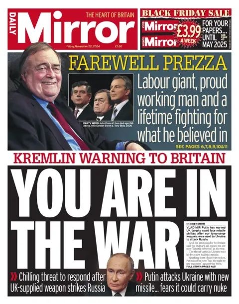 The Mirror front page