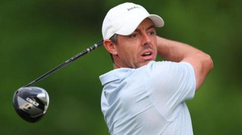 Rory McIlroy hits a drive at Quail Hollow 