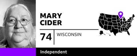 Graphic with photo of Mary Cider, 74, of Wisconsin