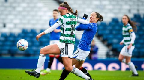 Celtic's Caitlin Hayes and Rangers' Jane Ross battle for the ball