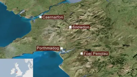 A map showing Foel Penolau