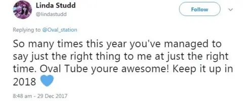 Linda Studd Twitter users praise Oval station staff