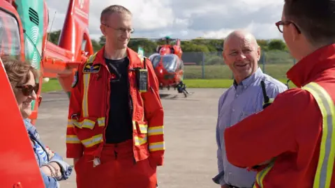 Wales Air Ambulance Brendan meeting Wales Air Ambulance crew