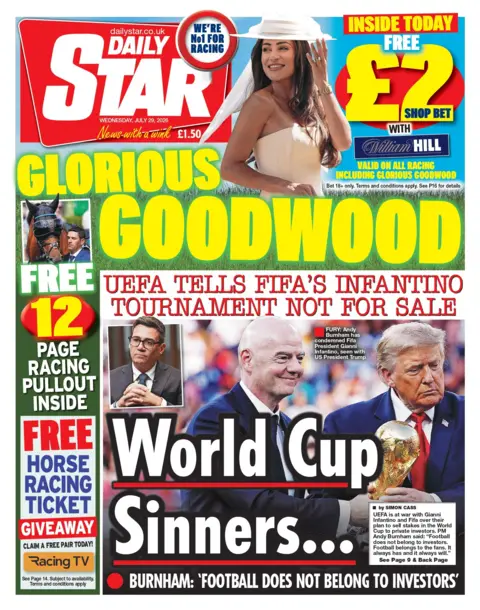 "Uefa tells Fifa's Infantino tournament not for sale," reads the headline on the front page of the Daily Star.