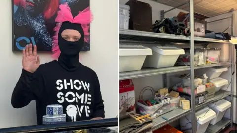 Masked DJ and textile supplies