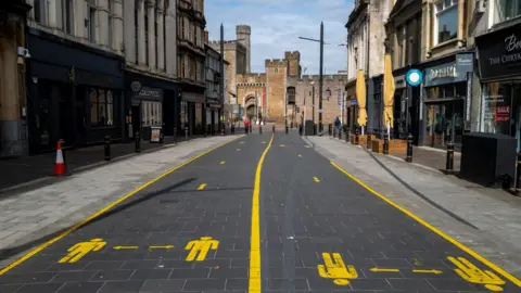 Getty Images Empty high street in Cardiff