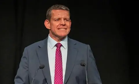 Rhun ap Iorwerth gives his victory speech after winning his seat