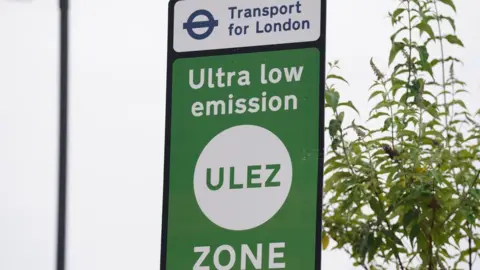 A sign designating an entry point for London's Ultra Low Emission Zone