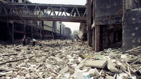 Greater Manchester Fire and Rescue rubble by M&S walkway